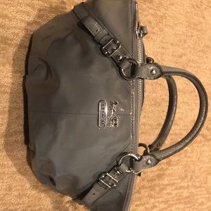 Gray patent leather purse